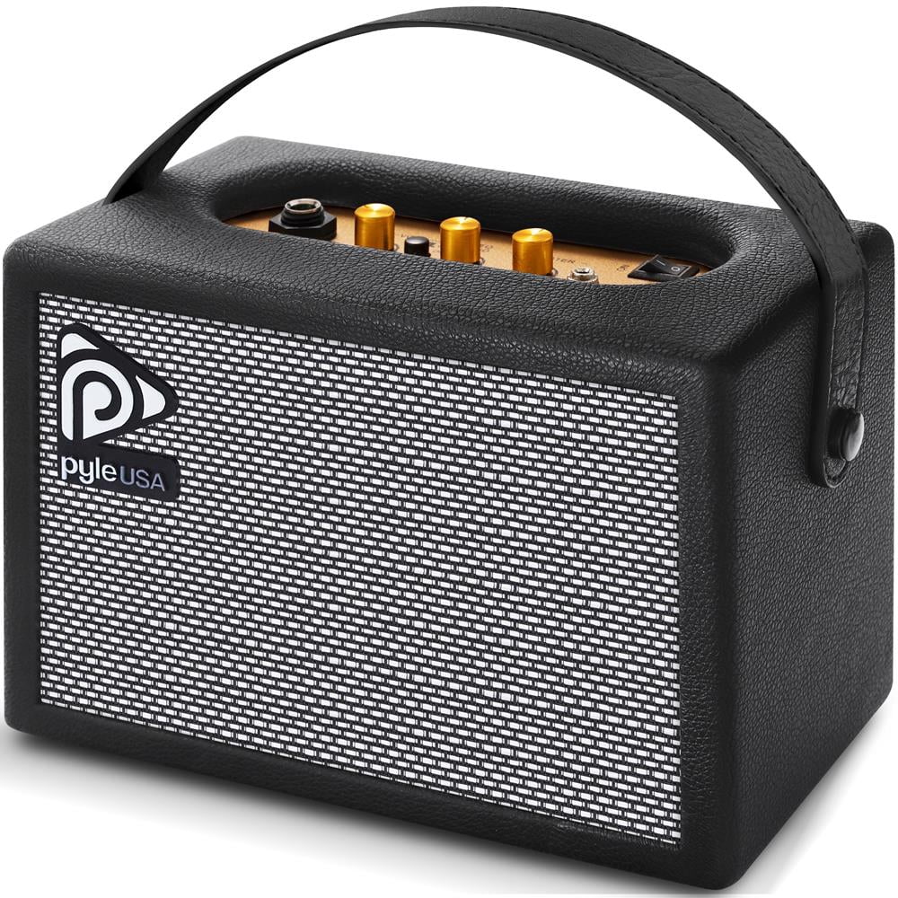Pyle Portable Electric Guitar Amplifier – 5" High-Definition Speaker with Volume, Bass & Treble Controls, Lightweight Plywood Cabinet with Gold Plate & Leather Finish