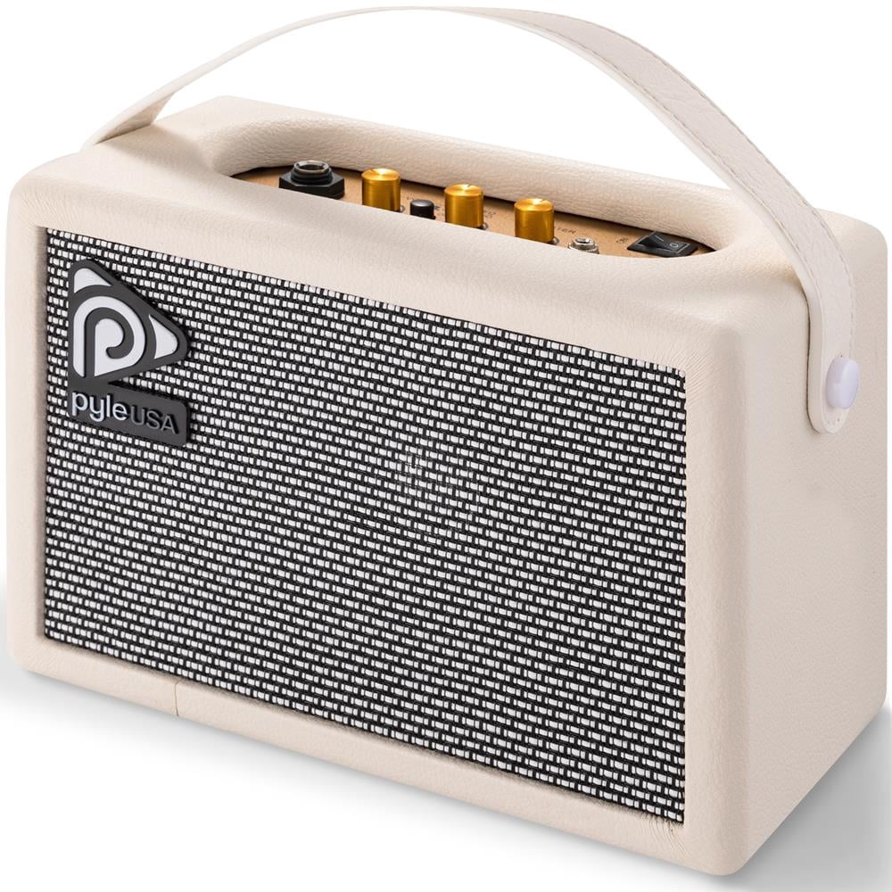 Pyle Portable Electric Guitar Amplifier – 5" High-Definition Speaker with Volume, Bass & Treble Controls, Lightweight Plywood Cabinet with Gold Plate & Leather Finish