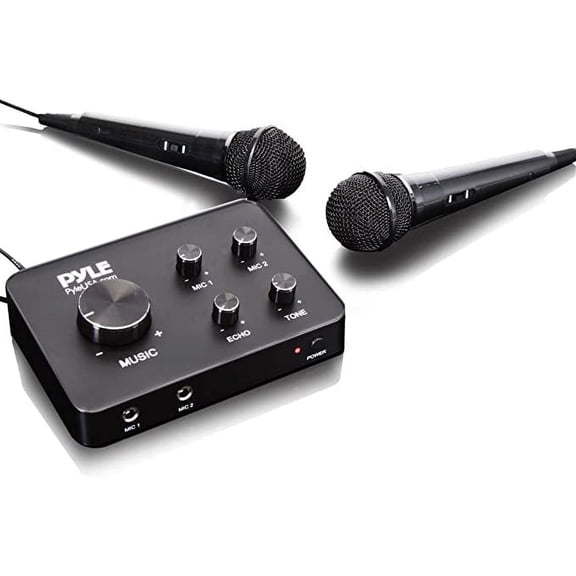 Pyle Portable Home Theater Karaoke Microphone Mixer System Complete Set with Dual Mic Settings