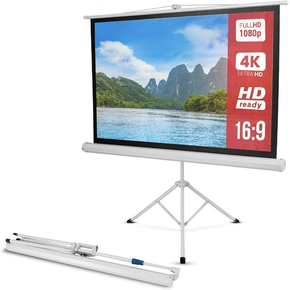 Pyle Portable Projector Screen Tripod Stand - Mobile Projection Screen, & Easy Pull Assemble System
