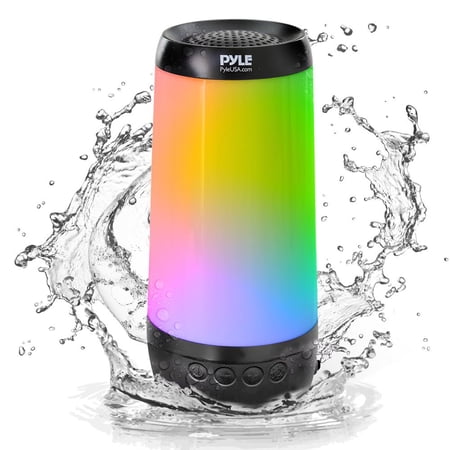Pyle Portable Wireless Bluetooth Pool Speaker - IP68 Waterproof Outdoor Floating Pool Speaker with Lights, Surround Stereo Sound, Hands Free Phone Call - Home Shower, Pool, Beach, Travel (Black)