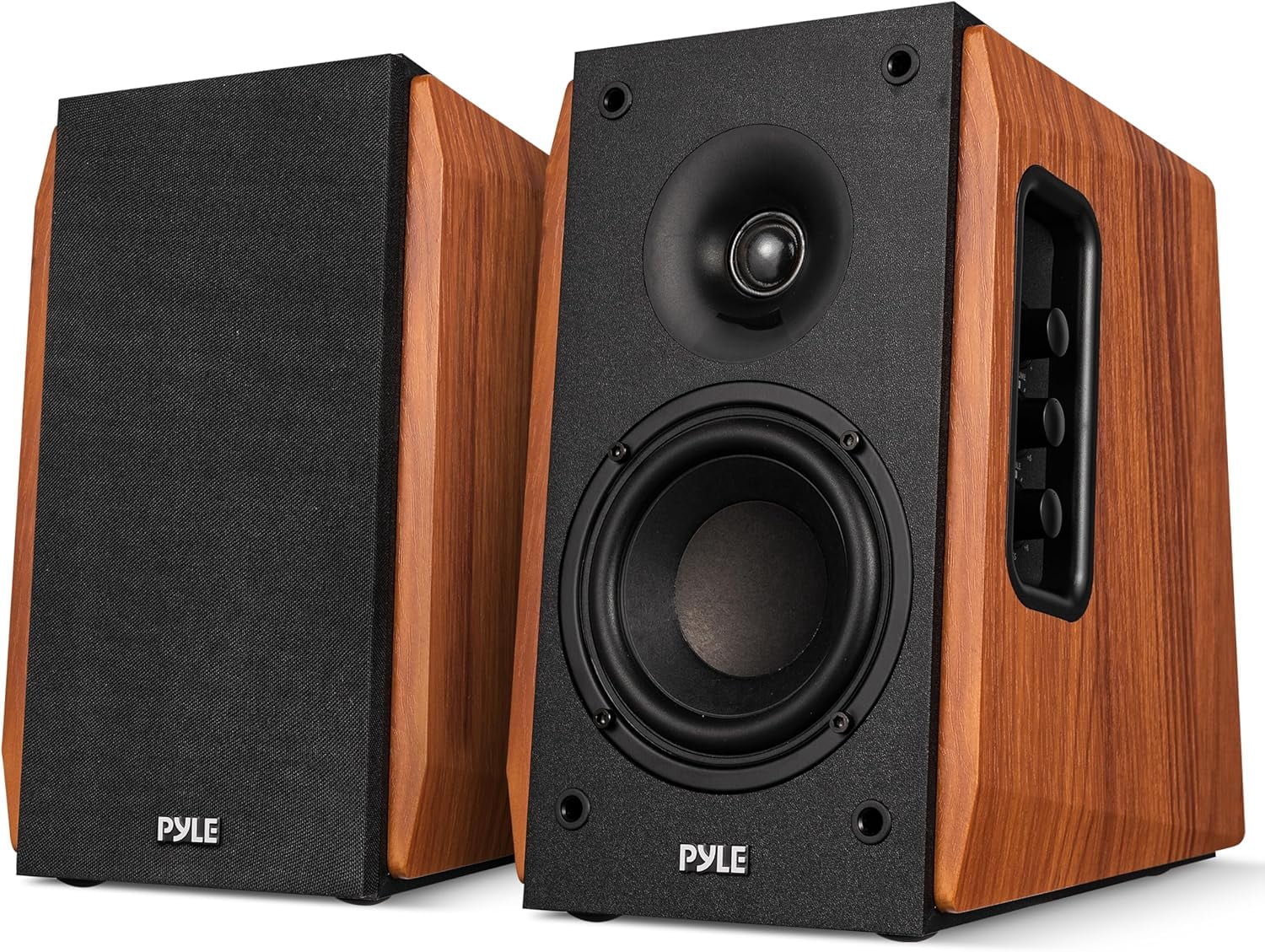 Pyle Powered Bookshelf Speaker System – 80W Bluetooth Active Stereo Speakers with ARC, Optical & Coax Inputs, Subwoofer Out, Bass Reflex Wood Cabinet for Home Theater & Studio (Pair)