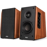 Pyle Powered Bookshelf Speaker System 80W Bluetooth Active Stereo Speakers with ARC, Optical & Coax Inputs, Subwoofer Out, Bass Reflex Wood Cabinet for Home Theater & Studio Pair