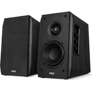 Pyle Powered Bookshelf Speaker System 80W Bluetooth Active Stereo Speakers with ARC, Optical & Coax Inputs, Subwoofer Out, Bass Reflex Wood Cabinet for Home Theater & Studio Pair