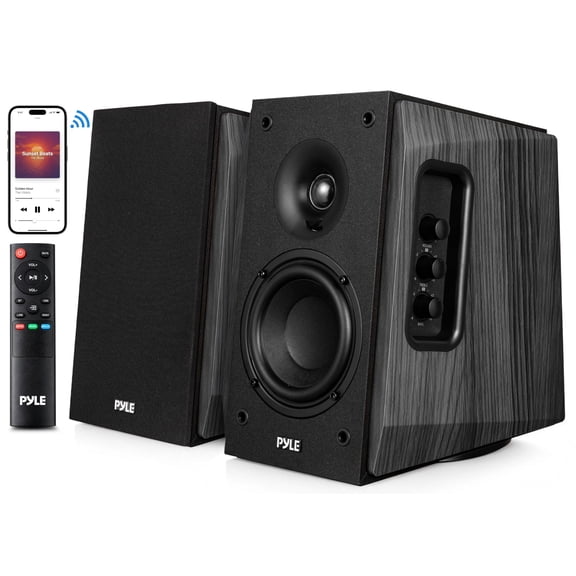 Pyle Powered Bookshelf Speaker System – 80W Bluetooth Active Stereo Speakers with ARC, Optical & Coax Inputs, Subwoofer Out, Bass Reflex Wood Cabinet for Home Theater & Studio (Pair)