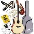 thumbnail image 1 of Pyle Premium Electric Acoustic Guitar w/Spruce Top and Mahogany Sides - Full Size Standard Dreadnought Cutaway Natural Matte Finish w/Full Starter Kit Gig Bag, 4-Band EQ, Rechargeable Clip Tuner, 1 of 8