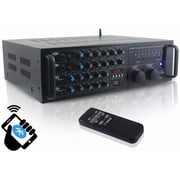 2000 Watt Bluetooth Stereo Mixer Karaoke Amplifier, Microphone/RCA Audio/Video Inputs, Mic-Talkover, USB/SD Readers, Rack Mountable Amp