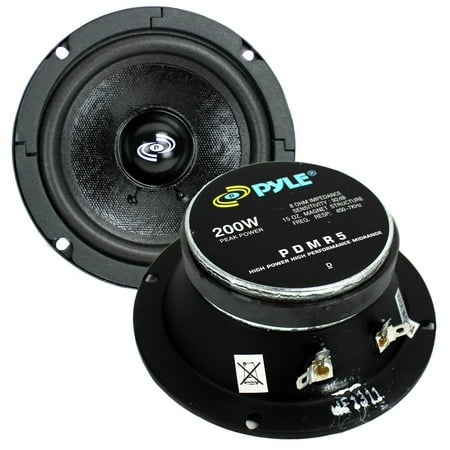 Pyle Pro 5" 200W Mid Bass Mid Range Car Speaker Woofer Driver, (2 Pack)
