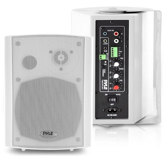 Pyle Pro-Active Wall-Mountable Bluetooth Speakers, Full Range Stereo Sound (White)