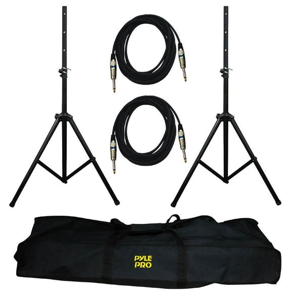 PYLE PMDK102 - Stage & Studio DJ Speaker Stand Kit - Pro Audio PA Loudspeaker Stands & Audio Cable, Storage Bag (1/4 -inch Connector)