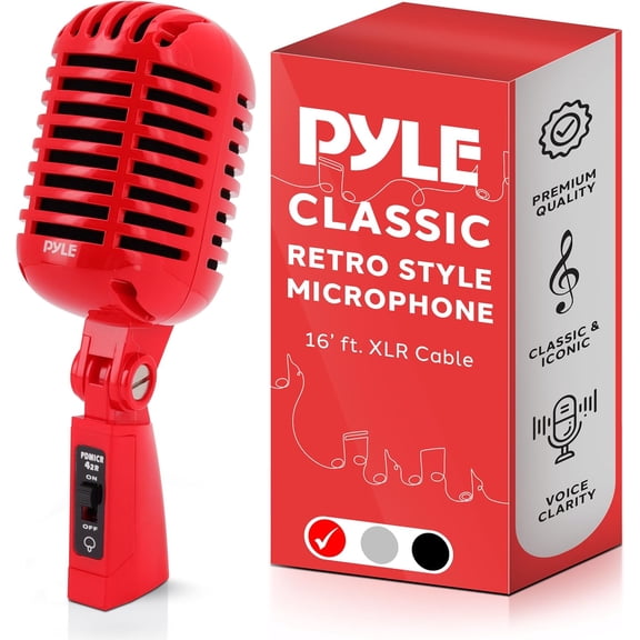 Pyle Pro Audio PDMICR42R Retro Vintage Style Dynamic Vocal Mic Red W/ Xlr Cable