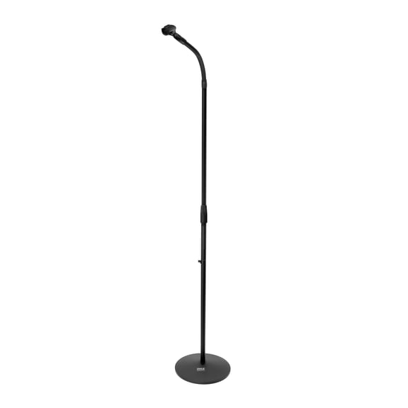 PylePro Universal Compact Base Microphone Stand with Adjustable & Pivotable Gooseneck - 60" Height - Glossy Black - Metal, Plastic - Black