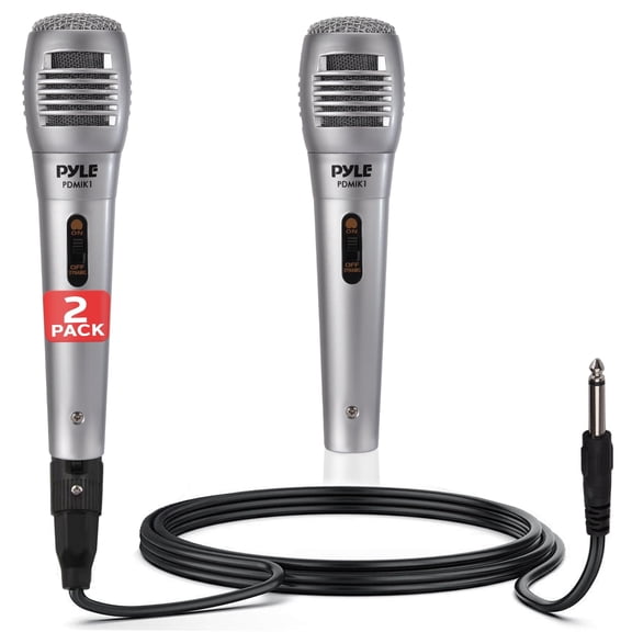 Pyle Professional Dynamic Handheld Microphone 2-Pack with XLR Cable, Unidirectional, Built-in Pop Filter for Stage & Karaoke