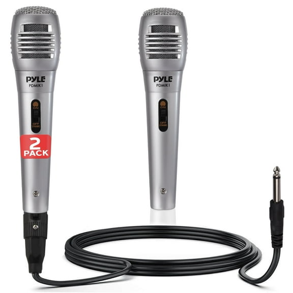 Pyle Professional Dynamic Microphone - 2-Pack Unidirectional Handheld Mic with Built-in Pop Filter, High Signal Output, 6.5 ft. XLR Audio Cable, Ideal for Stage, Karaoke & Studio Performances