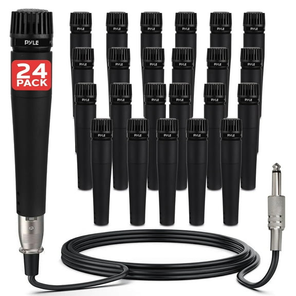 Pyle Professional Dynamic Microphone - 24-Pack Unidirectional Handheld Moving Coil Mic with Built-in Pop Filter, 15 ft. XLR Audio Cable, Ideal for Stage, Karaoke & Studio Performances