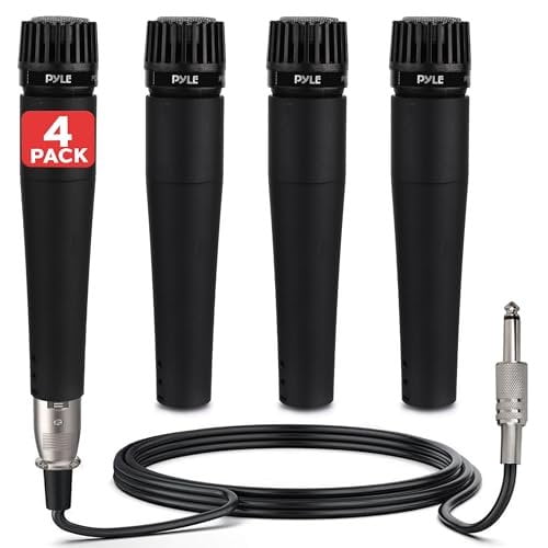 Pyle Professional Dynamic Microphone - 4-Pack Unidirectional Handheld Moving Coil Mic with Built-in Pop Filter, 15 ft. XLR Audio Cable, Ideal for Stage, Karaoke & Studio Performances