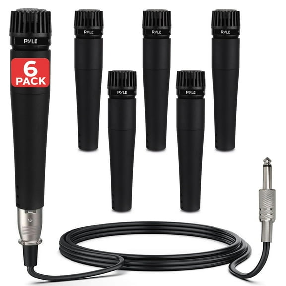 Pyle Professional Dynamic Microphone - 6-Pack Unidirectional Handheld Mic with Built-in Pop Filter, High Signal Output, 15 ft. XLR Audio Cable, Ideal for Stage, Karaoke & Studio Performances