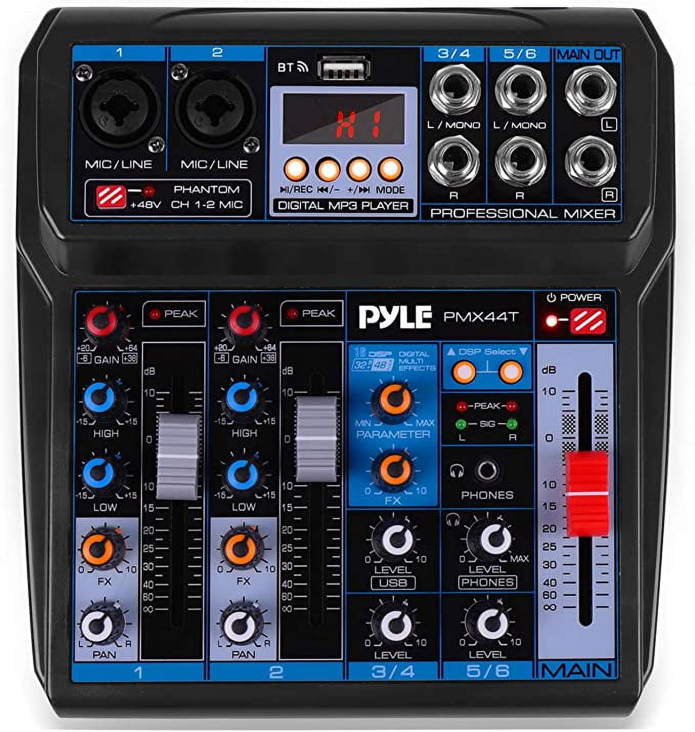 Pyle Professional Wireless DJ Audio Mixer 6-Channel Bluetooth Compatible DJ Controller Sound Mixer