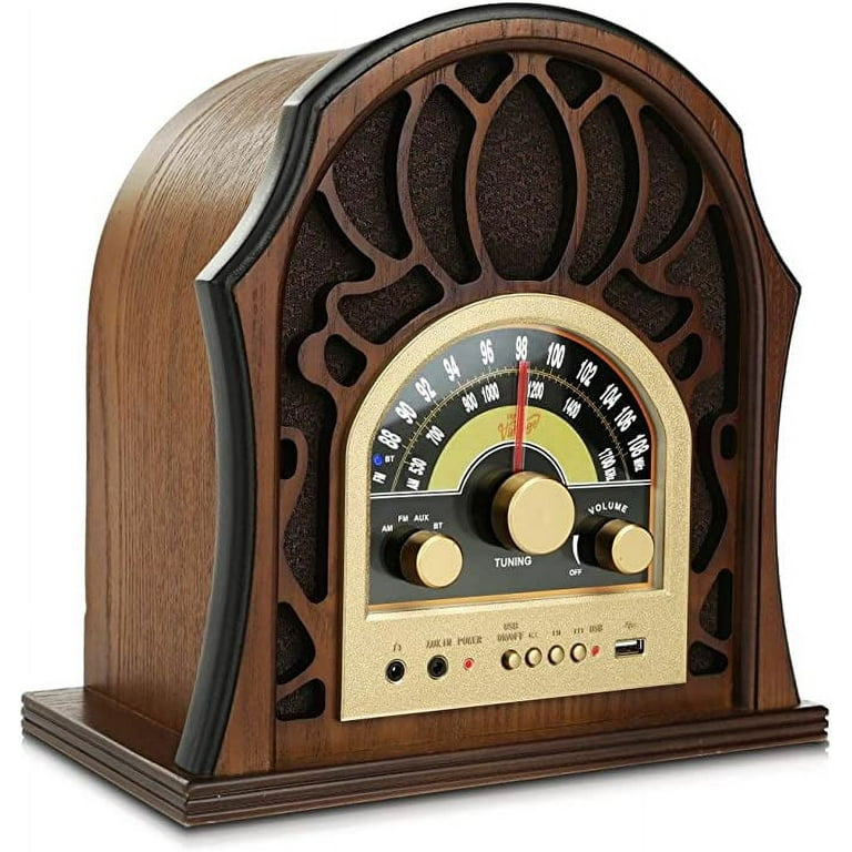 Pyle Retro Speaker Vintage Radio Classic Style Stereo, Wireless Bluetooth  Receiver Speakers Walnut 