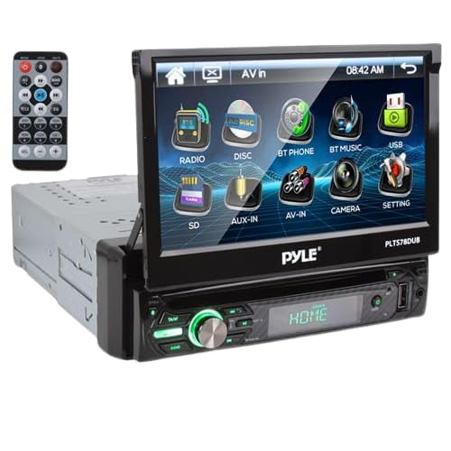 Pyle Single DIN Head Unit Receiver - In-Dash Car Stereo CD/DVD Player with 7" Multi-Color Touchscreen Display, Audio Video System with Bluetooth for Wireless Music Streaming & Hands-free Calling