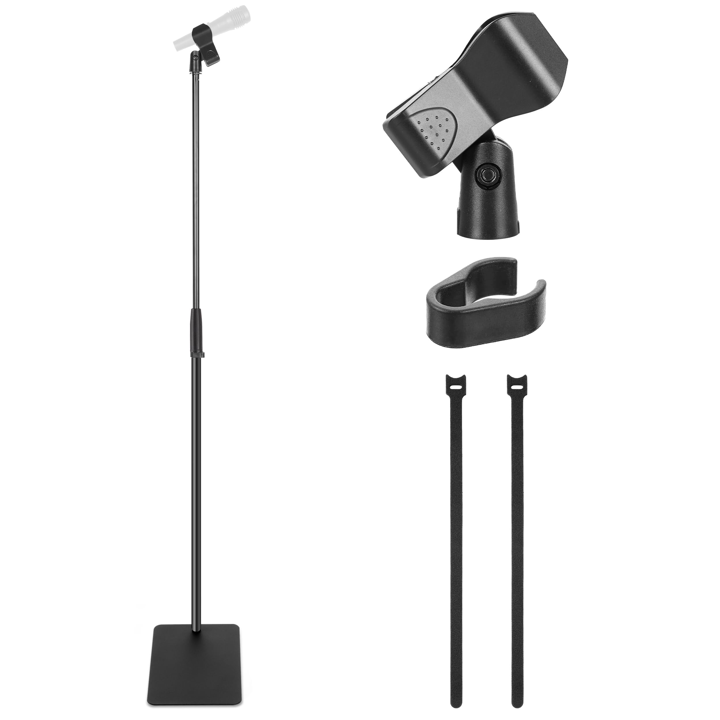 Pyle Square Base Mic Stand with Mic Clip - Heavy Duty, Height Adjustable, 36.2" to 63.38'', Solid Die-Cast Base, Studio & Concert Use, Universal 5/8'' Adapter, Cable Clip Included