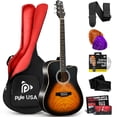 thumbnail image 1 of Pyle Steel String Acoustic Guitar Kit, 41" Full Size Cutaway with Ashtree Top, Open Pore Finish, Premium Accessory Set with Armored Gig Bag, Sunburst Teardrop Matte, 1 of 7