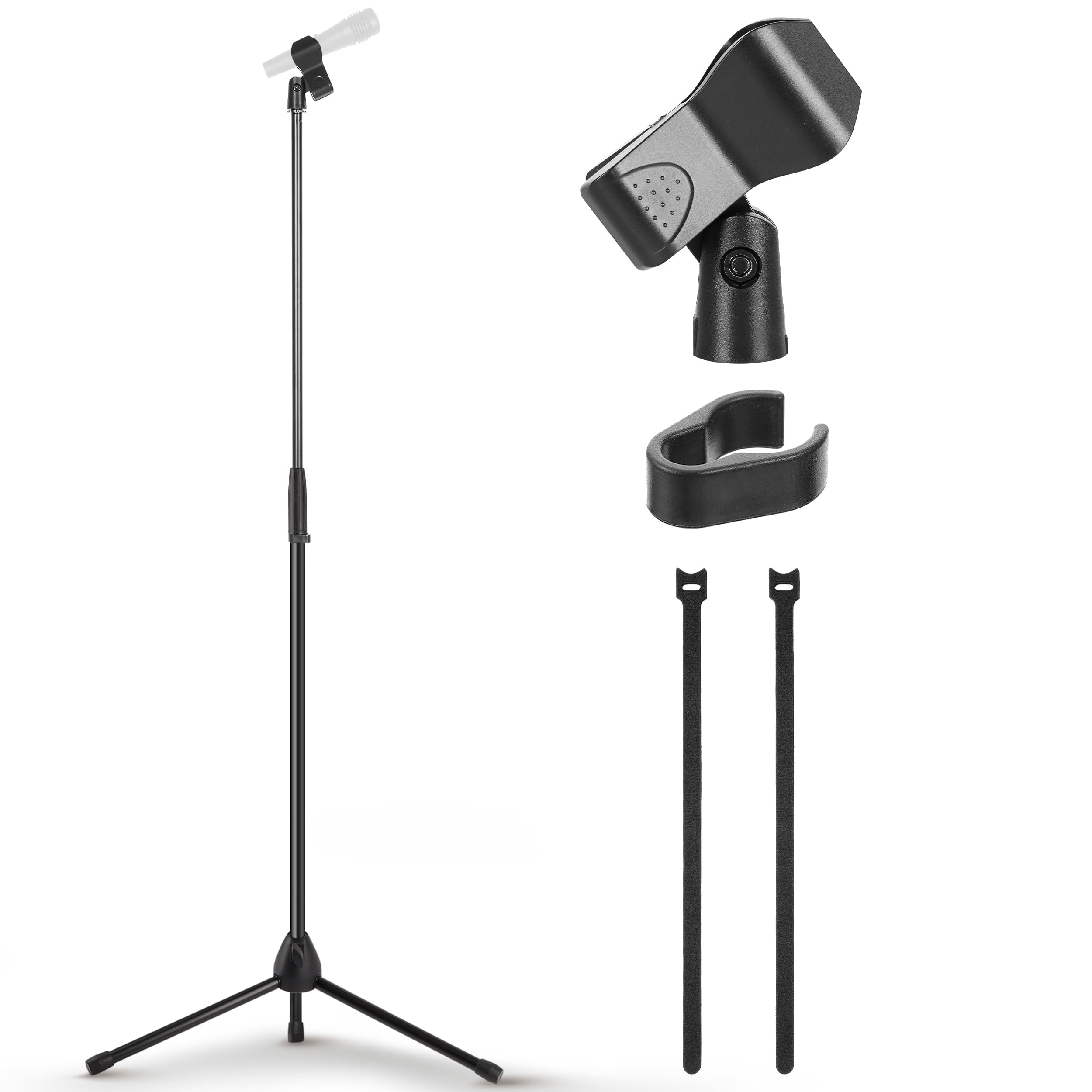 Pyle Tripod Mic Stand, Height Adjustable Mic Stand for Floor, Sturdy and Durable Build, Non-Slip Rubber Feet, With 5/8" Screw Adapter, Cable Clip, Compact Folding Design, 39.37" -