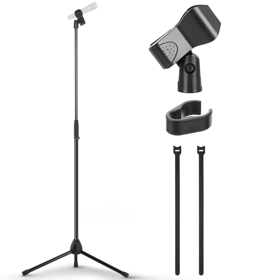 Pyle Tripod Mic Stand, Height Adjustable Mic Stand for Floor, Sturdy and Durable Build, Non-Slip Rubber Feet, With 5/8" Screw Adapter, Cable Clip, Compact Folding Design, 39.37" -