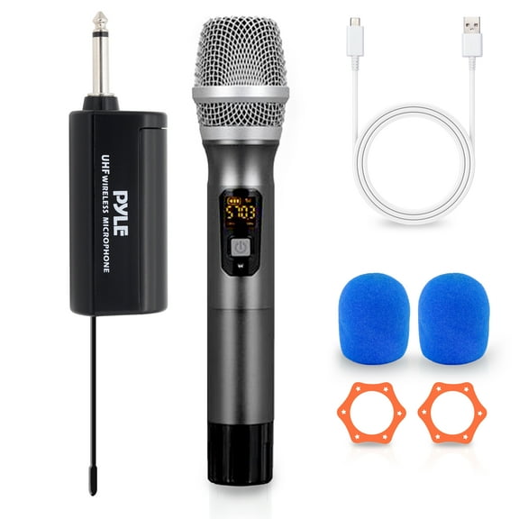 Pyle UHF Wireless Microphone System - Handheld Mic & Wireless Transmitter with Universal Plug-and-Play Audio