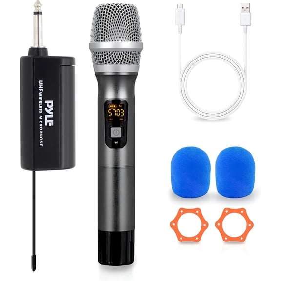 Pyle UHF Wireless Microphone System - Handheld Mic & Wireless Transmitter with Universal Plug-and-Play Audio