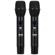 Pyle UHF Wireless Microphone System - Portable Digital Audio Sound Mixer Receiver w/ Bluetooth, 2 Handheld Mic, Receiver Base, Addressable Frequency, Great For Home Karaoke & Professional Use, Black