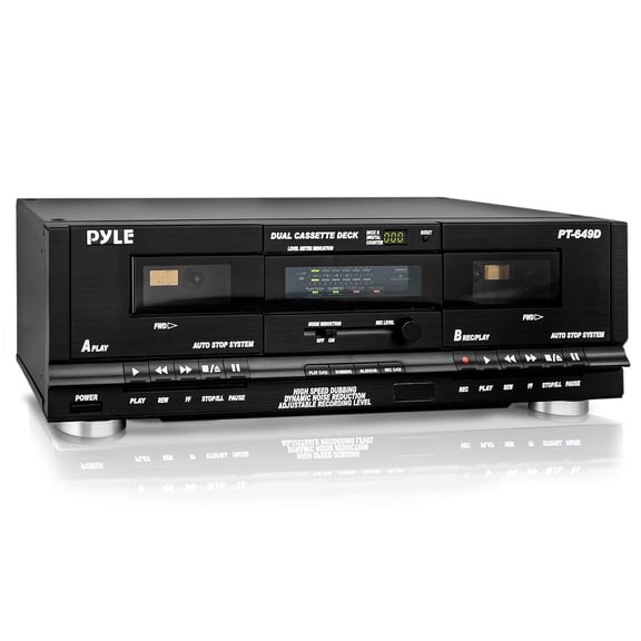 Pyle USA Dual Cassette Deck | Music Recording Device with RCA Cables | Removable Rack Mounting Hardware