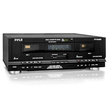 Pyle USA Dual Cassette Deck | Music Recording Device with RCA Cables | Removable Rack Mounting Hardware