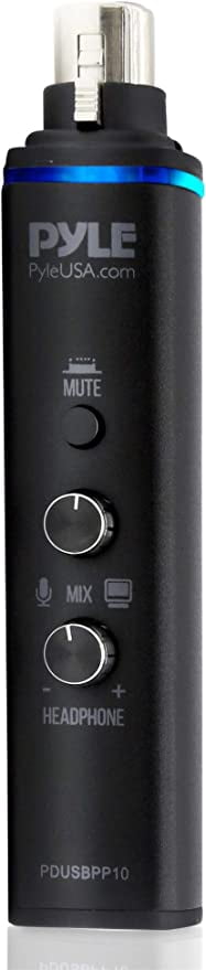 PYLE PDUSBPP10 - Microphone XLR-to-USB Adaptor - USB Mic Interface with Volume Control, Easy USB Plug-and-Play (+48V Phantom Power)