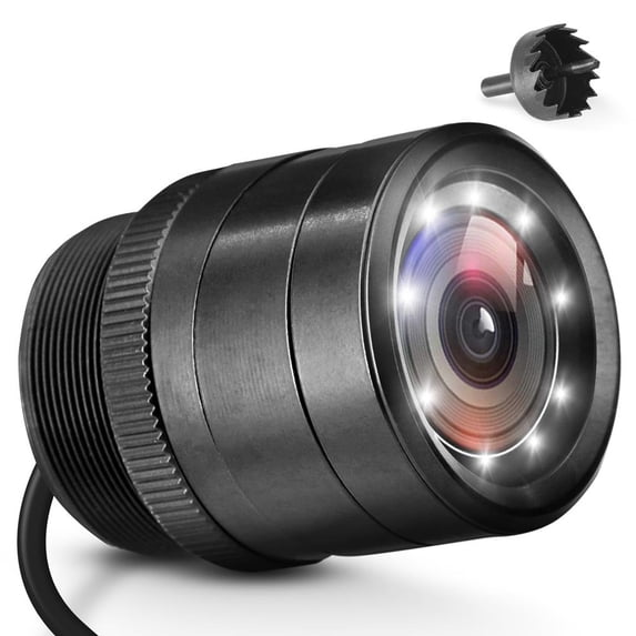 Pyle Universal Mount Front Rear Camera - 1.25” Marine Grade Waterproof Cam Built-in Distance Scale Lines Backup Parking/Reverse Assist w/ Night Vision LED 420 TVL Resolution & RCA Output PLCM39FRV