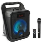 PyleUsa Portable Bluetooth PA Speaker-360W 8" Rechargeable Indoor/Outdoor BT Karaoke Audio System Bundle Kit-Party Lights,LED Display,FM/AUX/MP3/USB/SD,1/4" in,Carry Handle-Wireless Mic,Remote Control