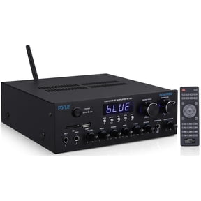 Pyle Wireless Bluetooth Streaming Amplifier, 300W Multi Channel Home Audio Receiver System with HDMI in/Out, Optical/Coaxial, FM Radio, USB/SD, AUX, RCA, Mic in, and BT/FM Antenna, 10.2x9.8x2.8