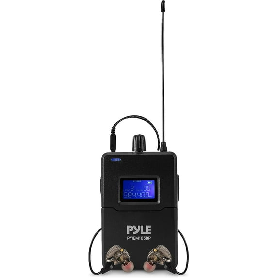 Pyle Wireless In-Ear Monitor Bodypack Receiver – IEM System with Dual-Driver Earphones, 220 Selectable Frequencies, Stable Signal Transmission for Stage, Rehearsal & Studio Use
