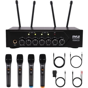 Pyle Wireless Microphone System Set w/ Bluetooth Receiver Base & 4 Handheld Mics