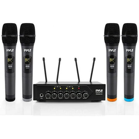 Pyle Wireless Microphone System Set w/ Bluetooth Receiver Base & 4 Handheld Mics