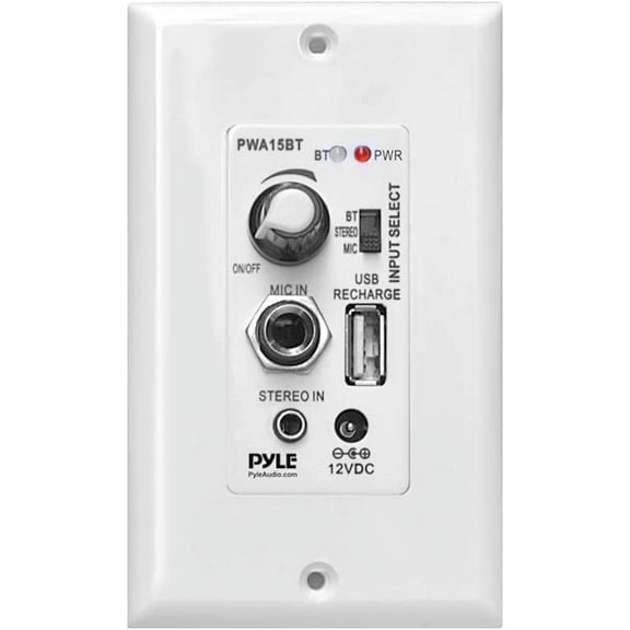 Pyle Wireless Receiver Wall Mount 100W In-Wall Audio Control Receiver W/ Built-in Amplifier White