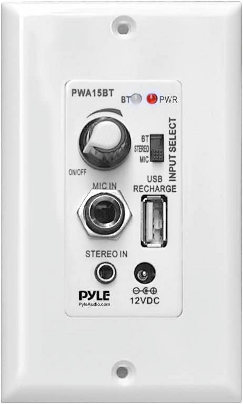 Pyle Wireless Receiver Wall Mount 100W In-Wall Audio Control Receiver W/ Built-in Amplifier White - image 1 of 5