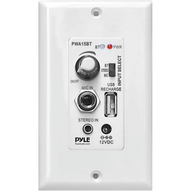 Pyle Wireless Receiver Wall Mount 100W In-Wall Audio Control Receiver W/ Built-in Amplifier White