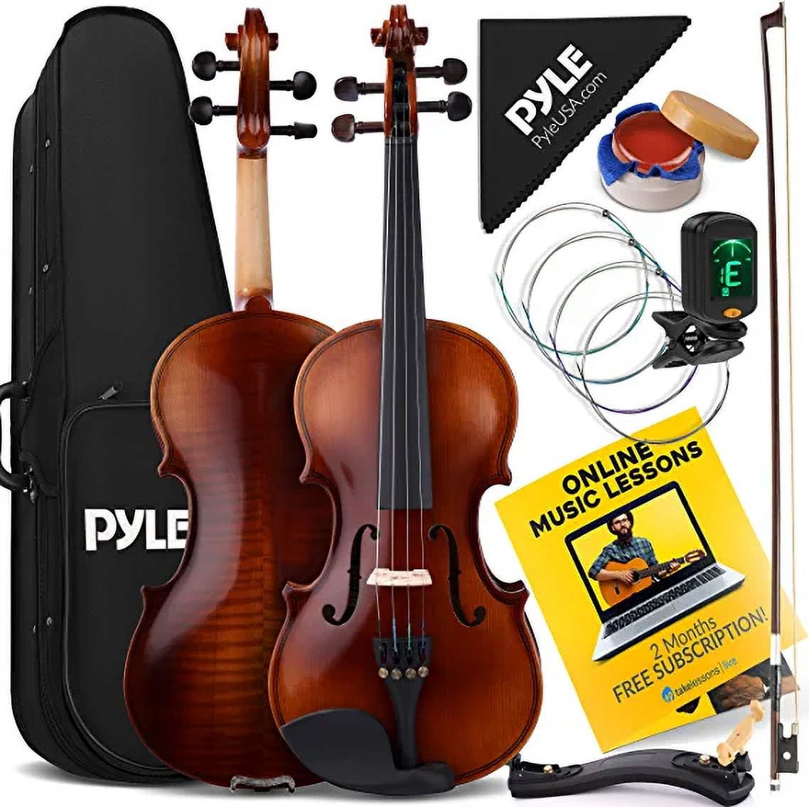 PyleUsa Quarter Size Violin Set For Beginners and Kids, 1/4 18.7 Student Grade Fiddle Hard Practice Case, Rosin, Bow, Digital Tuner, Strings, Shoulder Rest (PGVILN14)