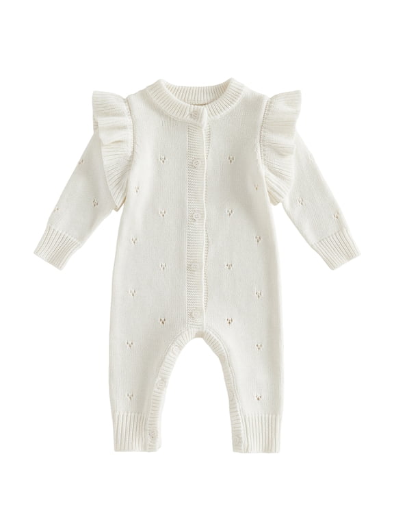 Newborn Infant Girl Fall Romper 3 6 Months Long Sleeve Round Neck Knit Ruffle Jumpsuit