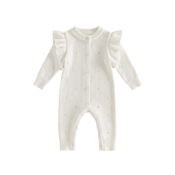 PynkiFlick Newborn Infant Girl Fall Romper 3 6 Months Long Sleeve Round Neck Knit Ruffle Jumpsuit