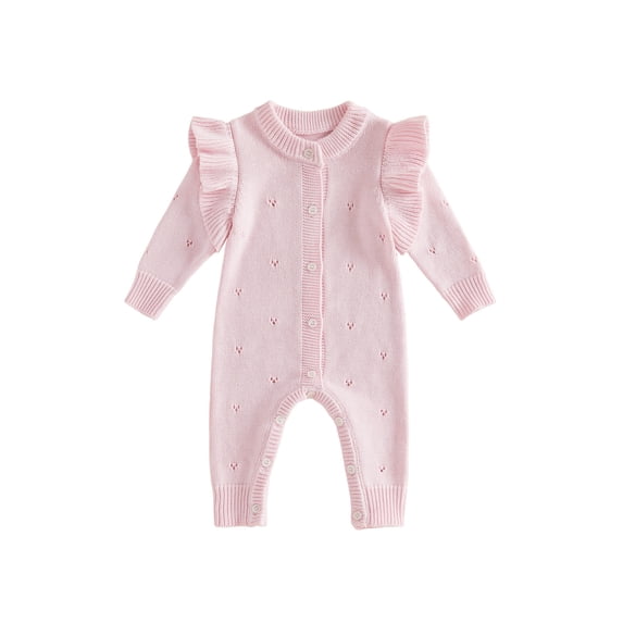 PynkiFlick Newborn Infant Girl Fall Romper 3 6 Months Long Sleeve Round Neck Knit Ruffle Jumpsuit