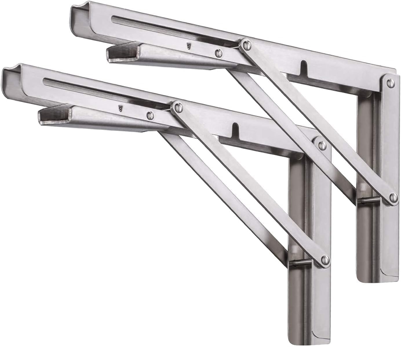 Pynsseu 24 inch Folding Shelf Brackets, Brushed Stainless Steel, 2 Pack