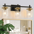 thumbnail image 1 of Pynsseu 3-Light Black and Gold Multi Mounting Position LED Vanity Light with Clear Glass Shades, 1 of 7