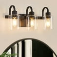 thumbnail image 1 of Pynsseu Farmhouse 3-Light Matte Black LED Vanity Light with Clear Glass Shades, 1 of 6